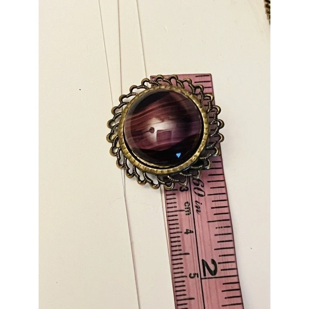 VTG west Germany Pin Brooch matching set earrings Mogul purple glass cabochon‎
